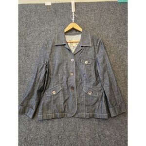 J Jill Jacket Womens Medium Petite Blue Chambray Button Front Lined Pockets